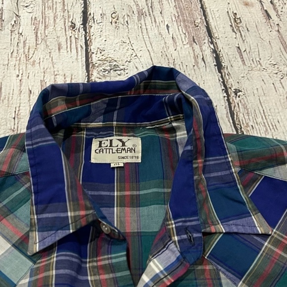 Vintage Ely Cattleman Shortsleeve Western Plaid Rockabilly Button Down Shirt - Picture 4 of 5